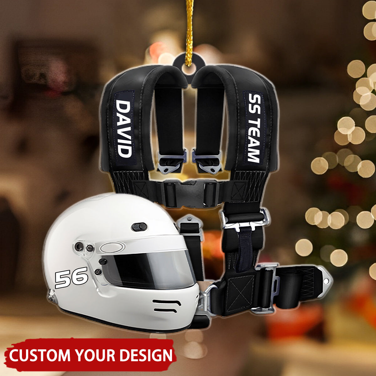 Racing Seat Belt And Helmet Personalized Christmas Ornament, Custom Name Number Racing Lover Ornament ON1391