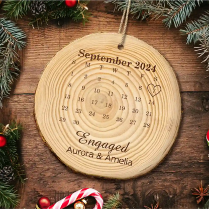 Married Engaged Anniversary Calendar Christmas Couple - Personalized Wood Slice Ornament, Personalized Calendar Anniversary Engaged Ornament 2024 ON0107