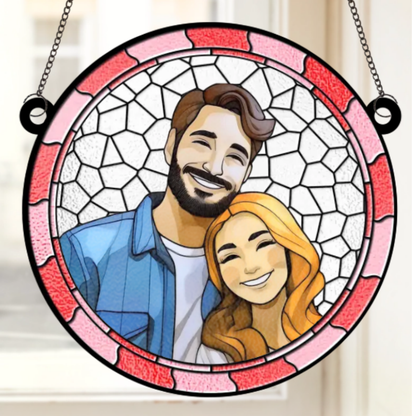 Custom Photo Where There Is Love There Is Life - Couple Personalized Window Hanging Suncatcher - Gift For Husband Wife, Anniversary ON0001