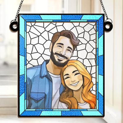 Custom Photo Love You More Every Day - Couple Personalized Window Hanging Suncatcher - Gift For Husband Wife, Anniversary ON0002