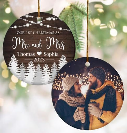 Personalized Our 1st Christmas As Mr and Mrs Ornament 2024, Custom Photo 1st Christmas Married Ornament 2024 With Name ON0100