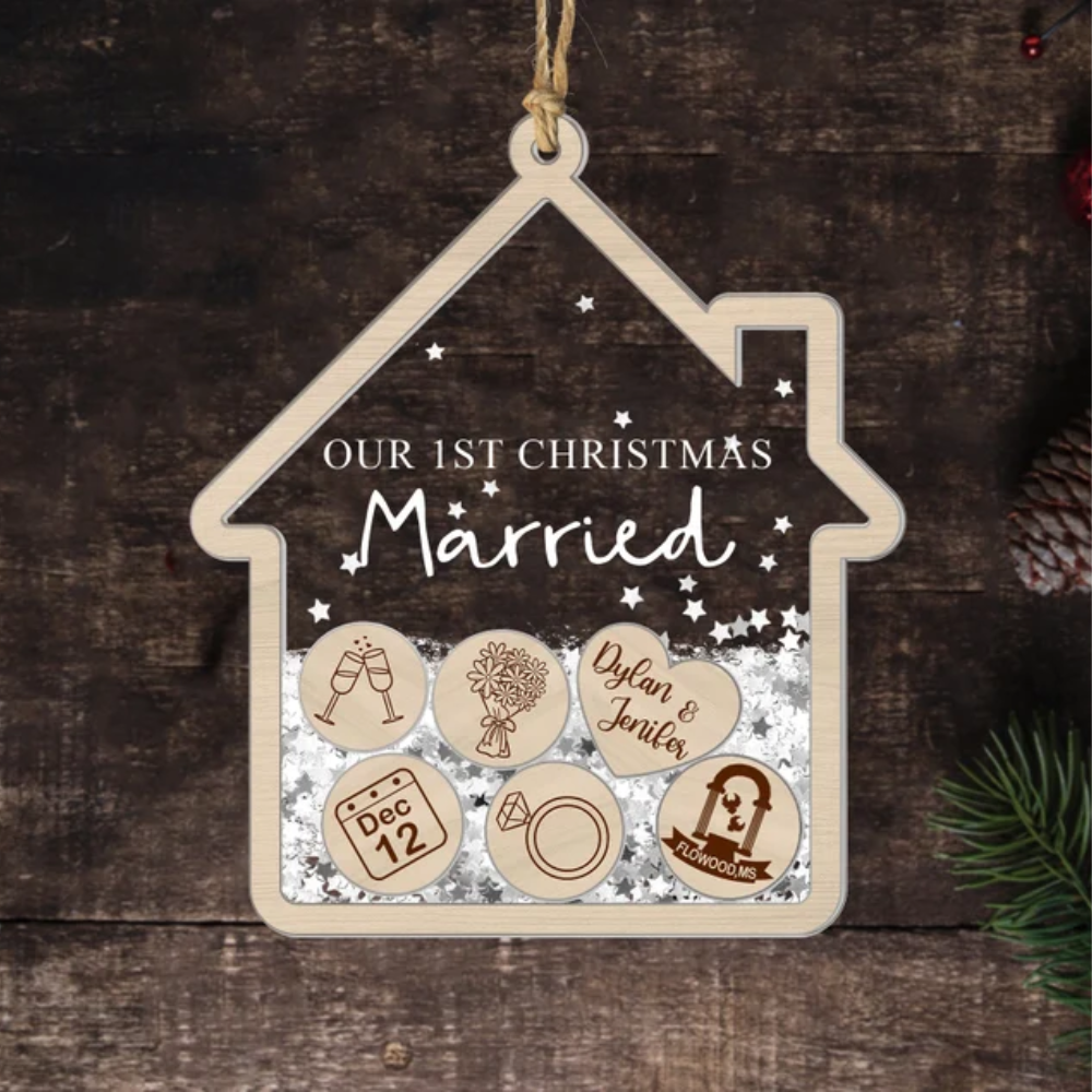 Personalized Our 1st Christmas Married Ornament 2024, Custom Couple Wedding Christmas Ornament ON0176