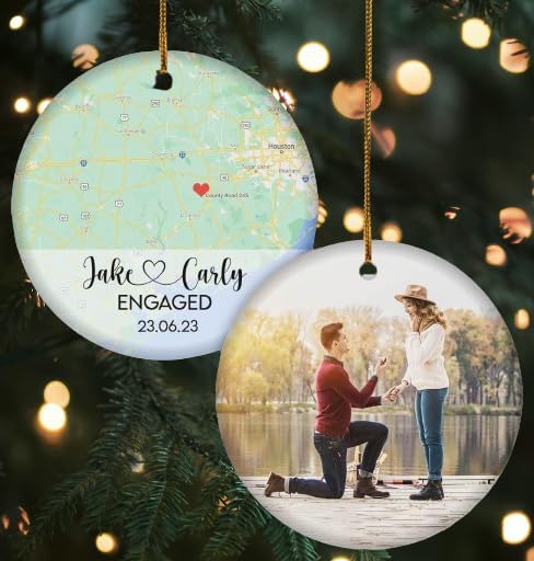 Personalized First Engagement Xmas Ornament 2024 Where We First Met, Custom Photo Our First Christmas As Mr and Mrs 2024 Ornament ON0084