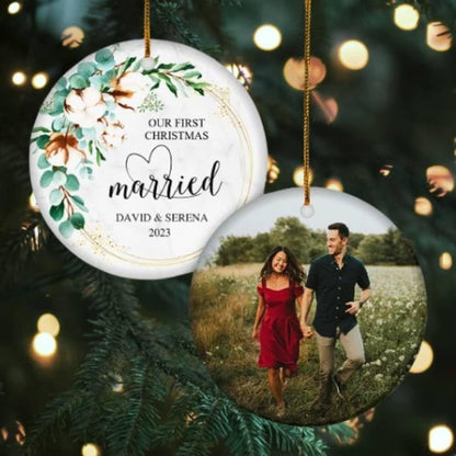 Personalized Our First Christmas Married Ornament 2024, Custom Photo 1st Christmas Married Ornament 2024 ON0080