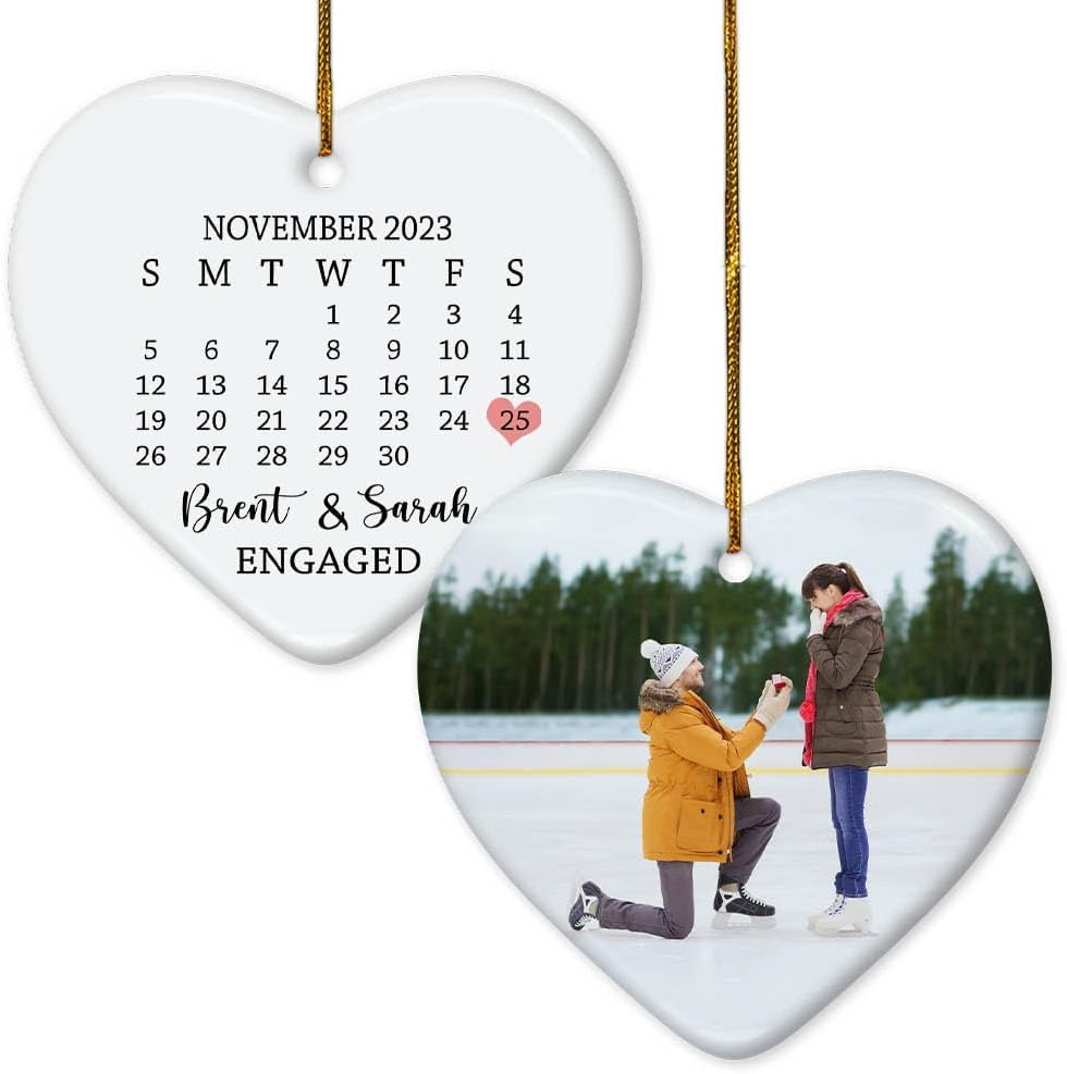 Custom Photo Our First Christmas Engaged Ornament, Personalized Engaged Christmas Ornament 2024 ON0087