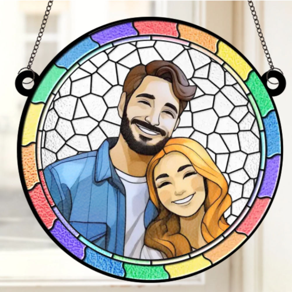 Custom Photo Where There Is Love There Is Life - Couple Personalized Window Hanging Suncatcher - Gift For Husband Wife, Anniversary ON0001