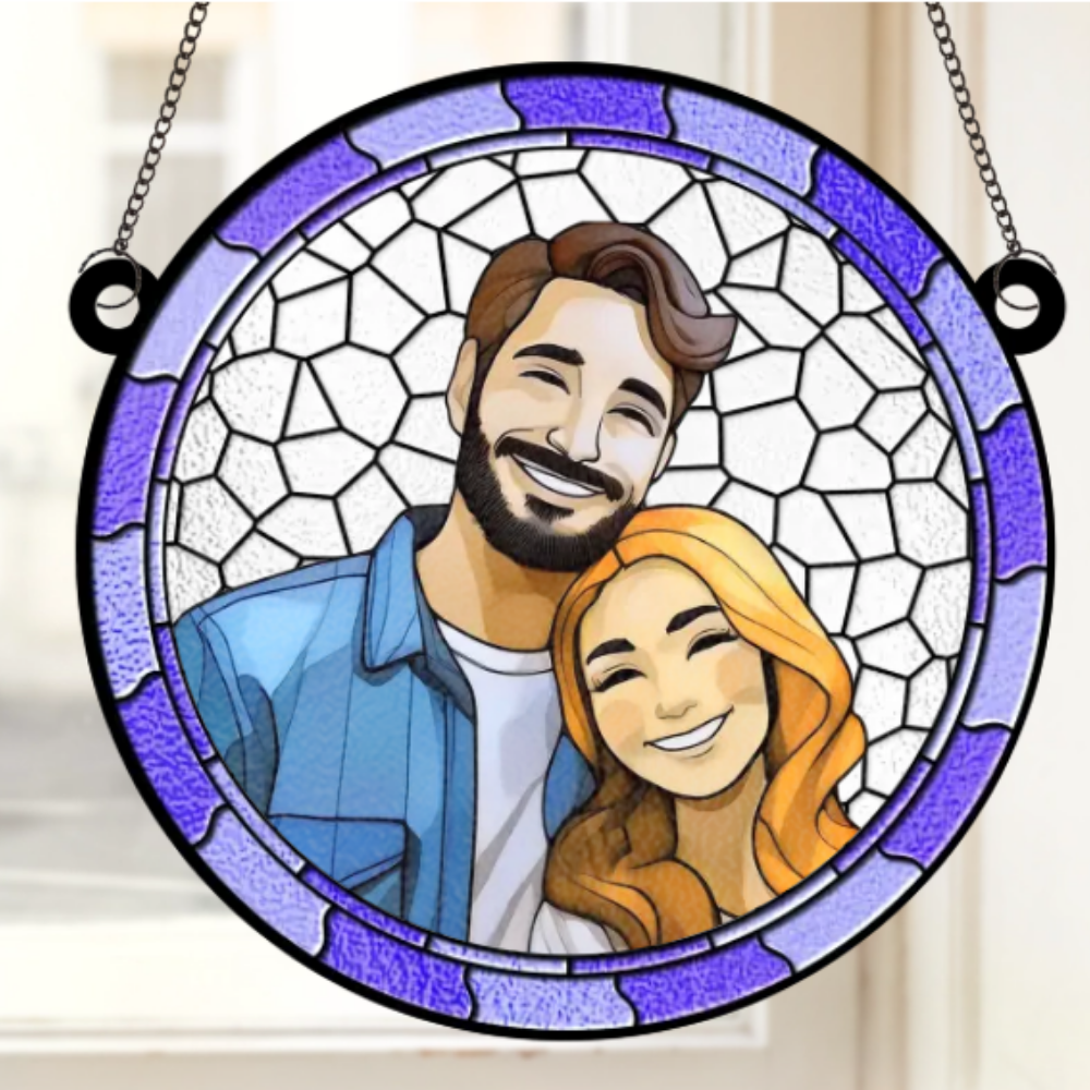 Custom Photo Where There Is Love There Is Life - Couple Personalized Window Hanging Suncatcher - Gift For Husband Wife, Anniversary ON0001