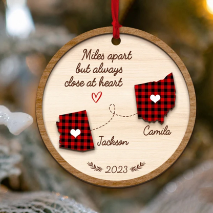 Personalized Miles Apart But Always Close At Heart Long Distance Relationship Ornament, Custom Couples Christmas Ornament 2024 ON0177