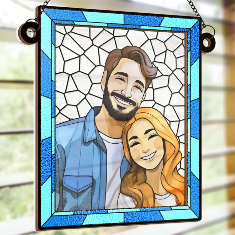 Custom Photo Love You More Every Day - Couple Personalized Window Hanging Suncatcher - Gift For Husband Wife, Anniversary ON0002