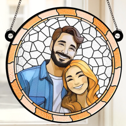 Custom Photo Where There Is Love There Is Life - Couple Personalized Window Hanging Suncatcher - Gift For Husband Wife, Anniversary ON0001