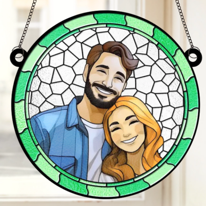 Custom Photo Where There Is Love There Is Life - Couple Personalized Window Hanging Suncatcher - Gift For Husband Wife, Anniversary ON0001