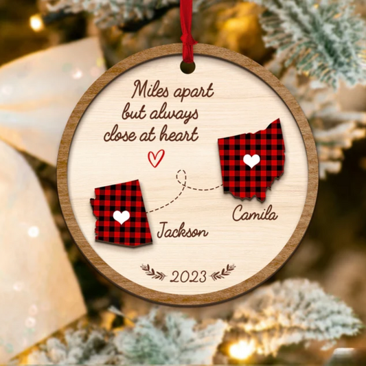 Personalized Miles Apart But Always Close At Heart Long Distance Relationship Ornament, Custom Couples Christmas Ornament 2024 ON0177