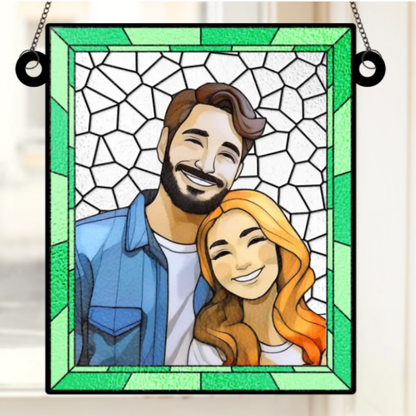 Custom Photo Love You More Every Day - Couple Personalized Window Hanging Suncatcher - Gift For Husband Wife, Anniversary ON0002