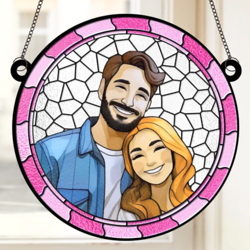 Custom Photo Where There Is Love There Is Life - Couple Personalized Window Hanging Suncatcher - Gift For Husband Wife, Anniversary ON0001