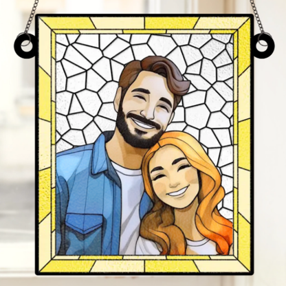 Custom Photo Love You More Every Day - Couple Personalized Window Hanging Suncatcher - Gift For Husband Wife, Anniversary ON0002