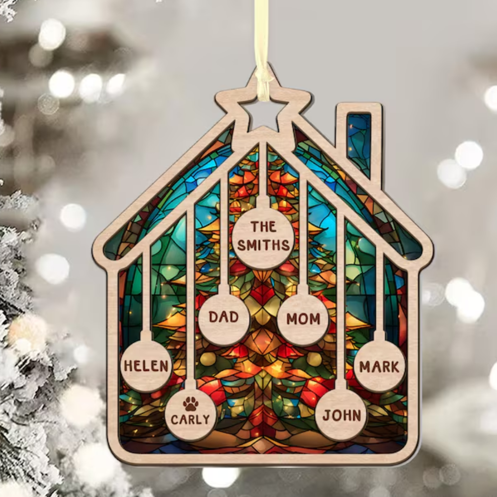 Personalized Family House Ornament 2024, Custom Family Christmas Ornament, Family With Pet Ornament ON0178