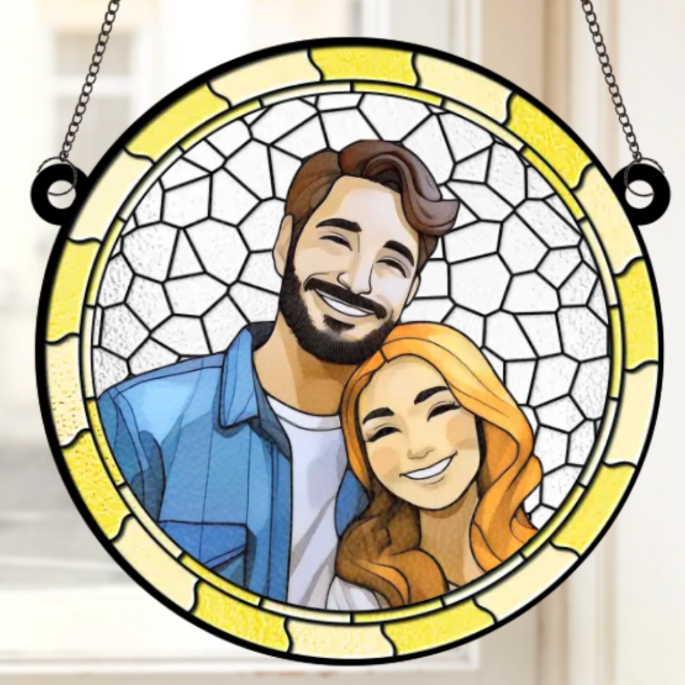 Custom Photo Where There Is Love There Is Life - Couple Personalized Window Hanging Suncatcher - Gift For Husband Wife, Anniversary ON0001