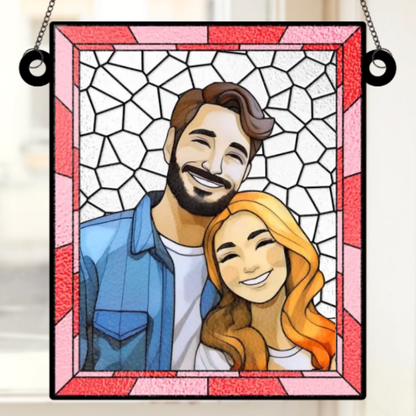 Custom Photo Love You More Every Day - Couple Personalized Window Hanging Suncatcher - Gift For Husband Wife, Anniversary ON0002