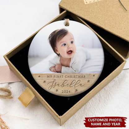 Personalized Baby’s First Christmas Ornament, Baby Holiday Keepsake Ornament, Custom Photo Baby 1st Christmas Ornament ON1056