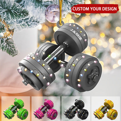 Barbell Personalized Christmas Ornament, Custom Name Gym Workout Enthusiasts Coach Instructor Ornament ON1513