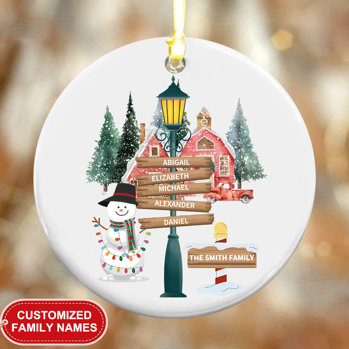 Family Snowman - Personalized Ceramic Ornament, Personalized Snowman Family Christmas Ornament ON0319