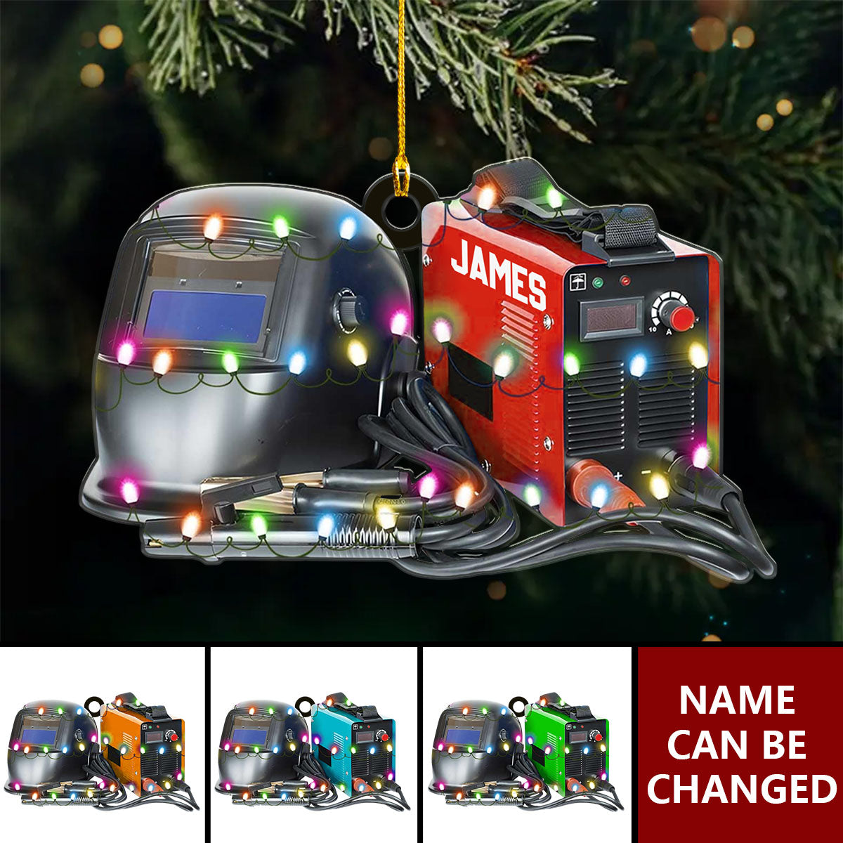 Personalized Welding Machine and Helmet Christmas Light Ornament, Custom Name Welder Ornament ON1735