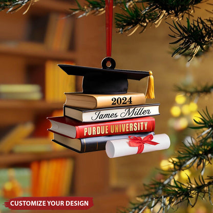 Personalized Graduation Cap With Books Ornament, Class of 2024 Graduation Cap Ornament ON0027