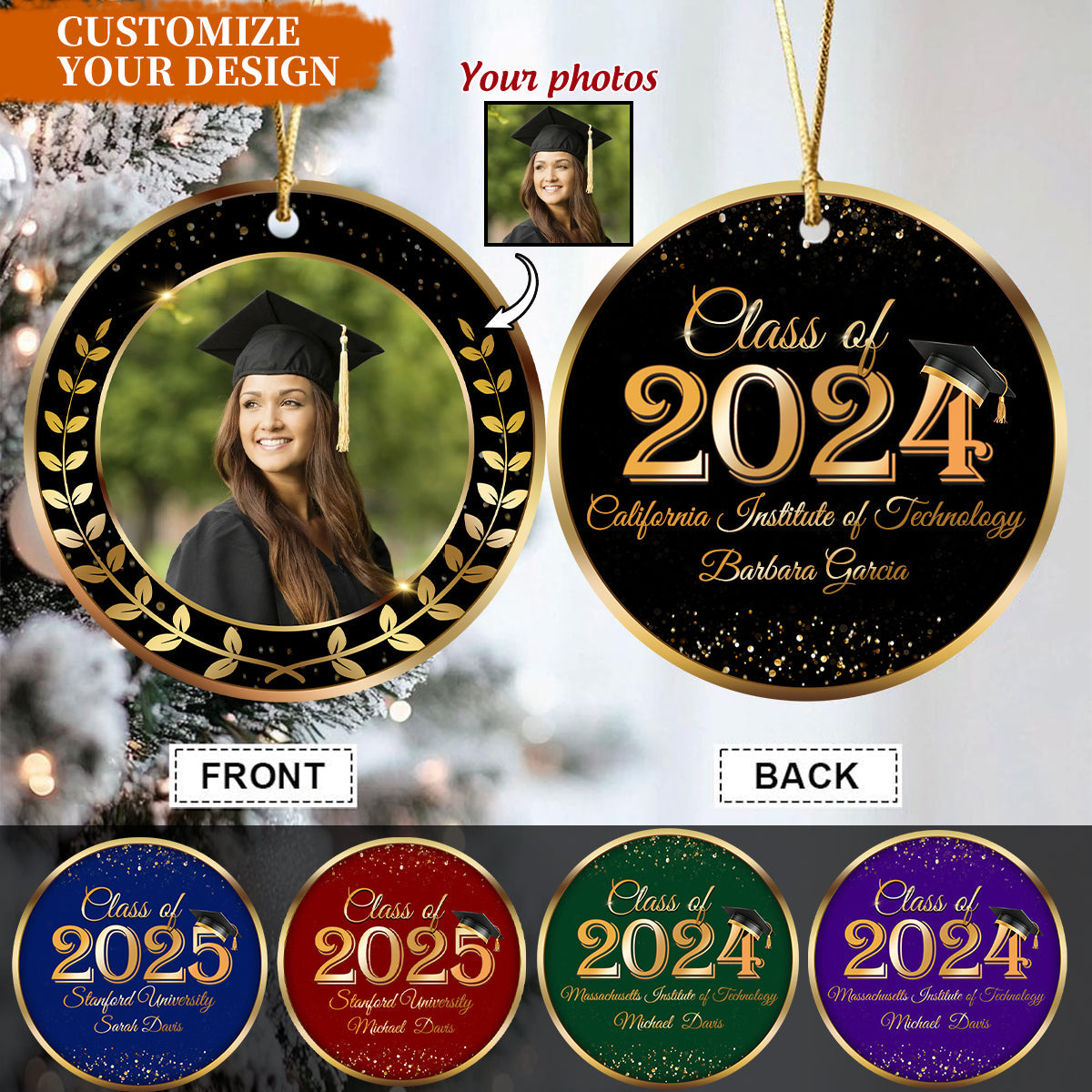 Personalized Graduation Christmas Ornament, Class of 2024 2025 Custom Photo Ornament, Graduation 2024 Christmas Ornament ON0061