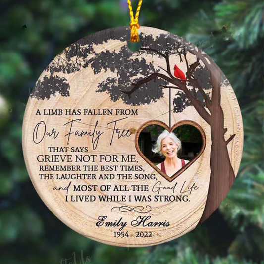 Personalized A Limb Has Fallen From Our Family Tree Cardinal Memorial Ornament, Custom Memorial Family Tree Christmas Ornament With Photo ON0179