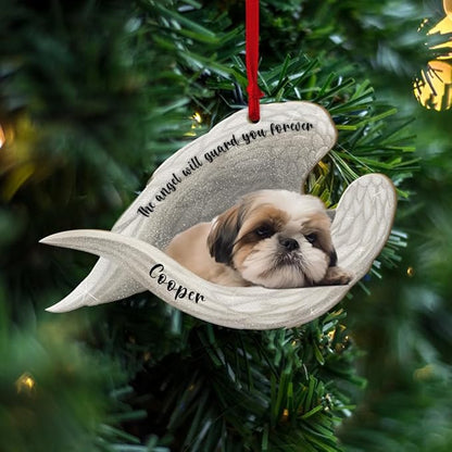 Personalized The Angel Will Guard You Forever Shih Tzu Dog Memorial Ornament, Custom Pet Memorial Angel Wings Ornament ON0567