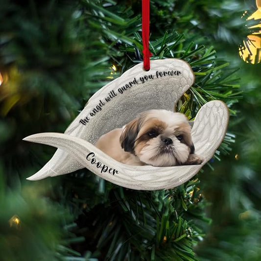 Personalized The Angel Will Guard You Forever Shih Tzu Dog Memorial Ornament, Custom Pet Memorial Angel Wings Ornament ON0567