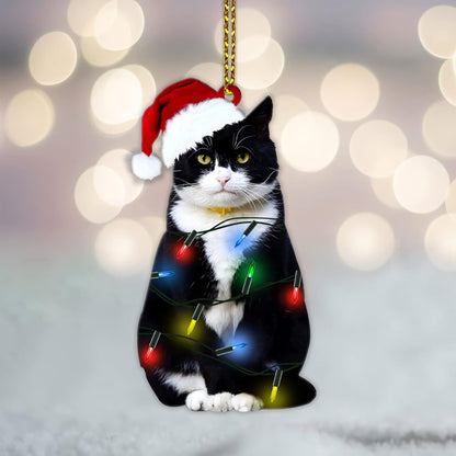 Tuxedo Black Cat Light Christmas Ornament, Black Cat Lovers Xmas Ornament ON0854