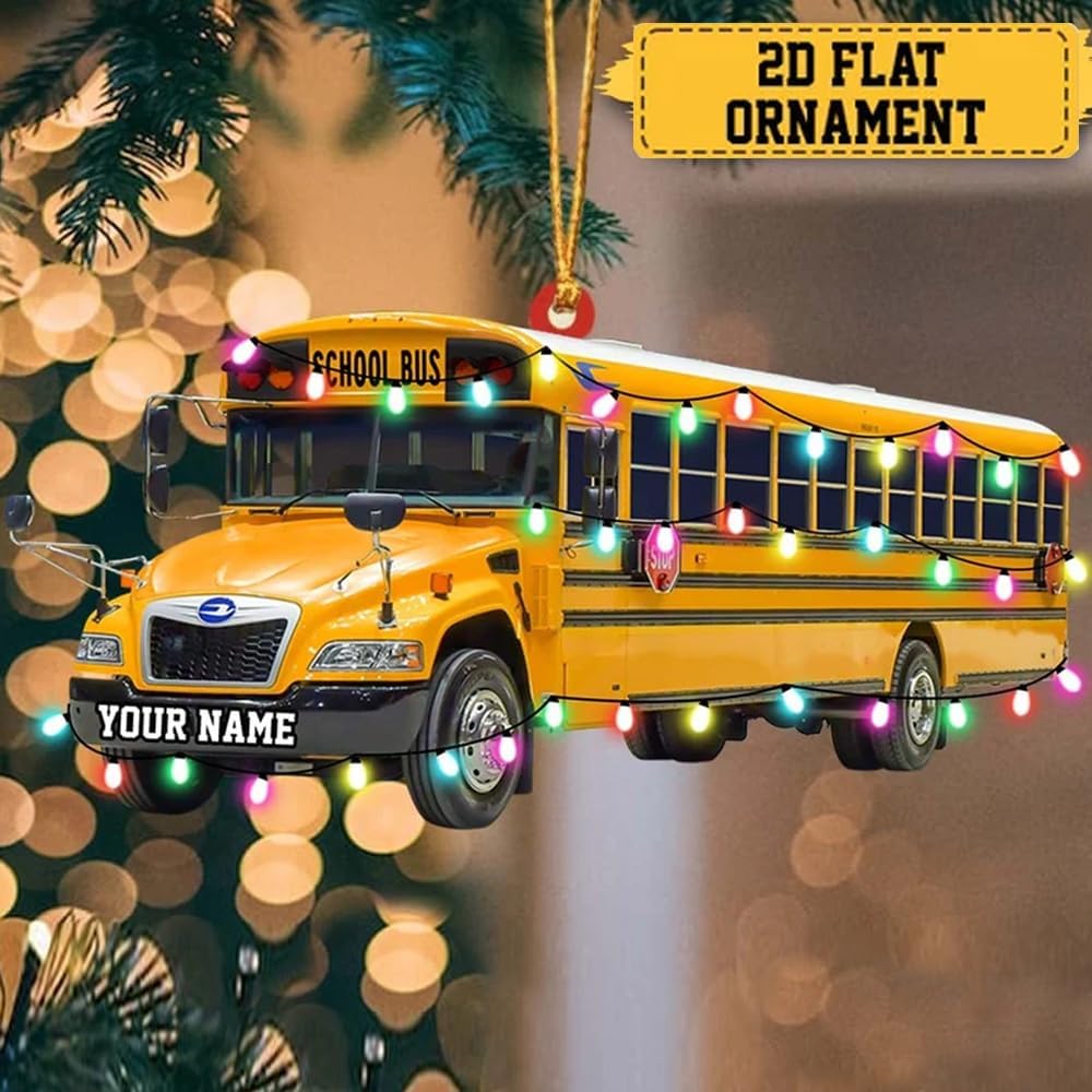 Personalized School Bus Light Christmas Ornament 2024, Custom Name Bus Driver Ornament ON0831