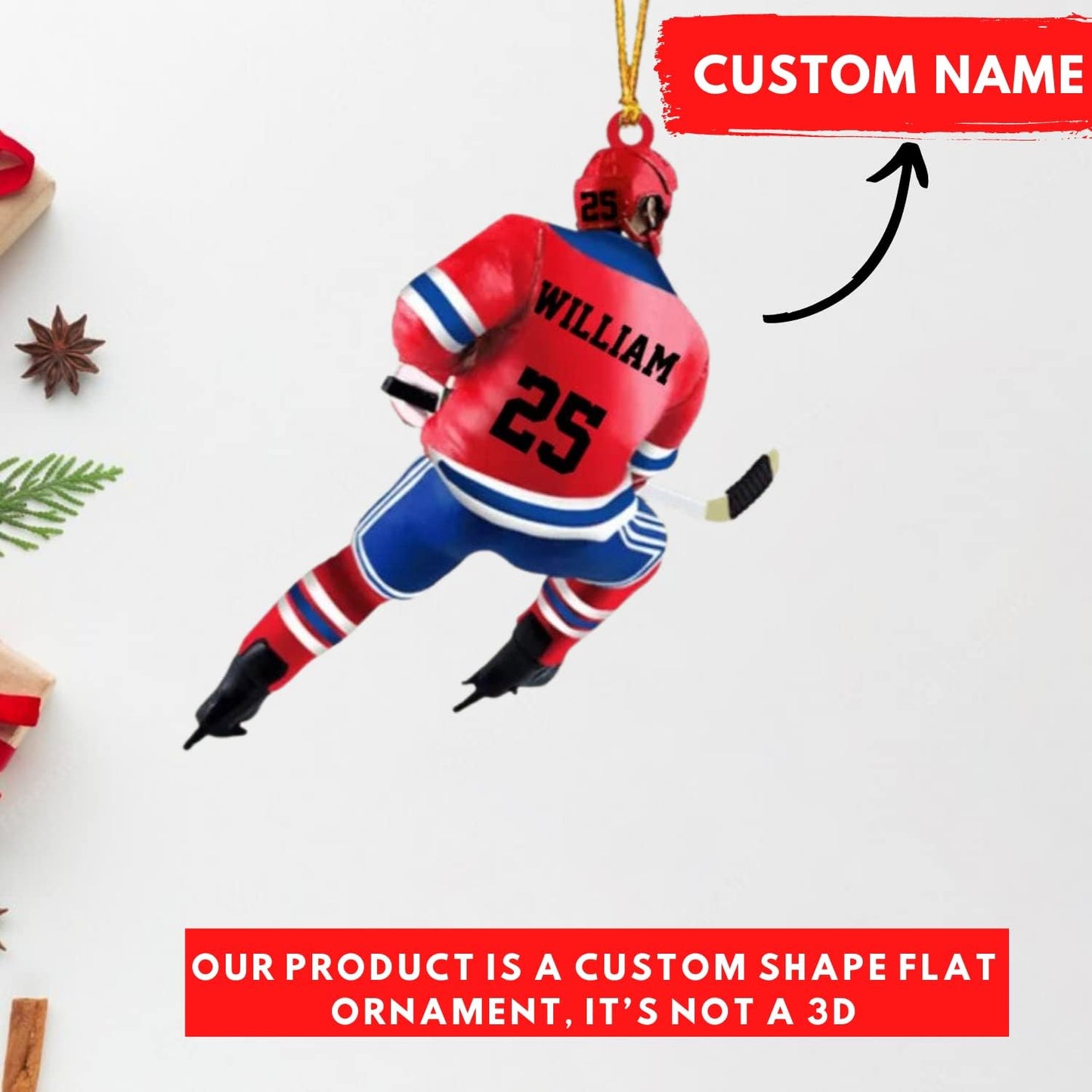 Personalized Hockey Player Ornament, Custom Hockey Lover Christmas Ornament 2024 ON0637