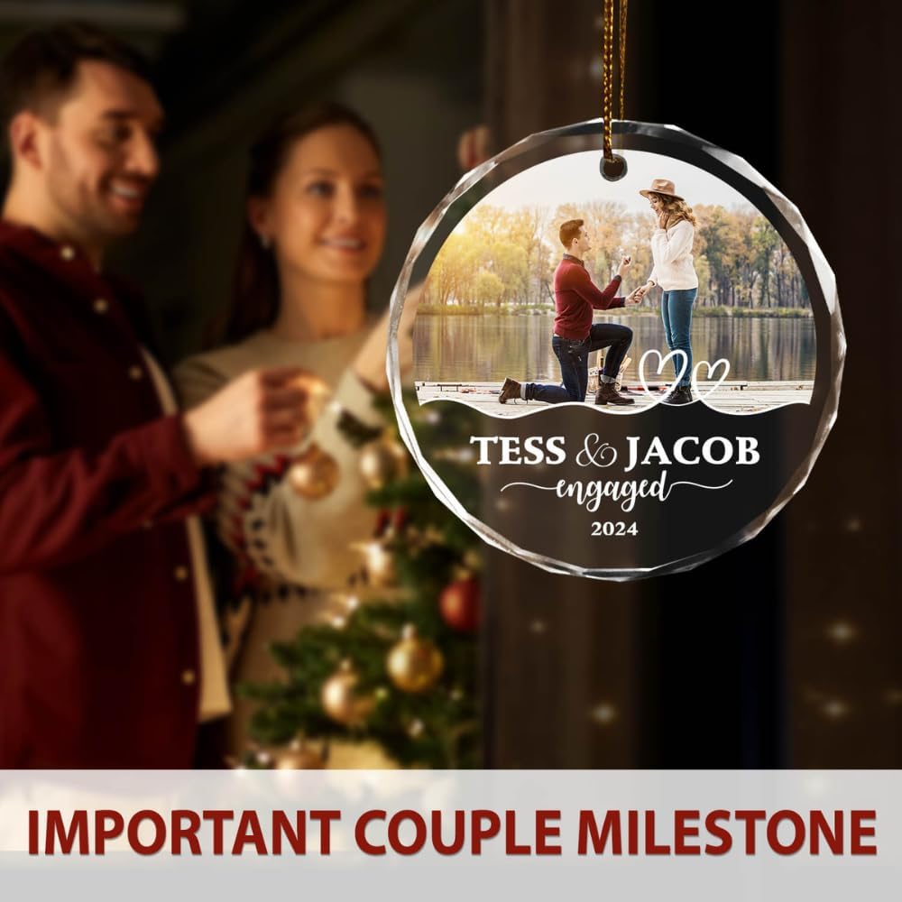 Personalized Engagement Ornament 2024 She Said Yes, Custom Photo Our First Engaged Christmas Ornament ON0088