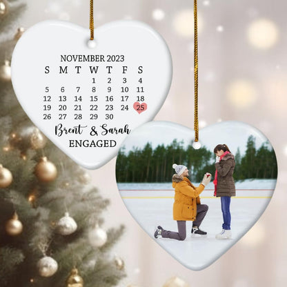 Custom Photo Our First Christmas Engaged Ornament, Personalized Engaged Christmas Ornament 2024 ON0087