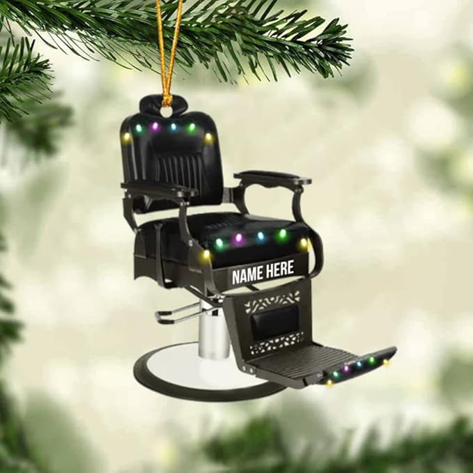 Personalized Barber Chair Christmas Ornament, Custom Name Barber Hair Salon Ornament ON0575