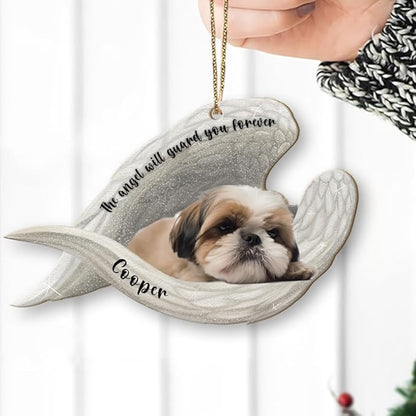 Personalized The Angel Will Guard You Forever Shih Tzu Dog Memorial Ornament, Custom Pet Memorial Angel Wings Ornament ON0567