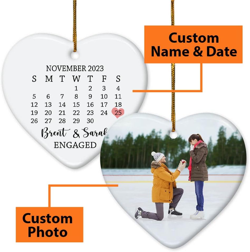 Custom Photo Our First Christmas Engaged Ornament, Personalized Engaged Christmas Ornament 2024 ON0087