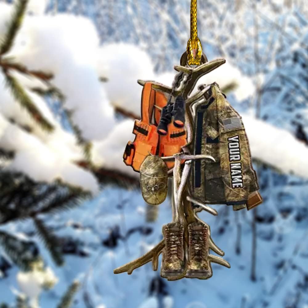 Personalized Hunter Vest Elk Hunting Ornament, Custom Name Deer Hunter Ornament ON0599