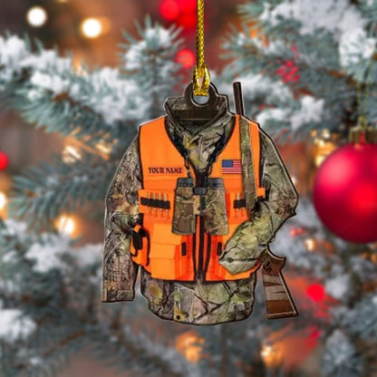 Personalized Hunter Vest Elk Hunting Ornament, Custom Name Deer Hunter Ornament ON0592