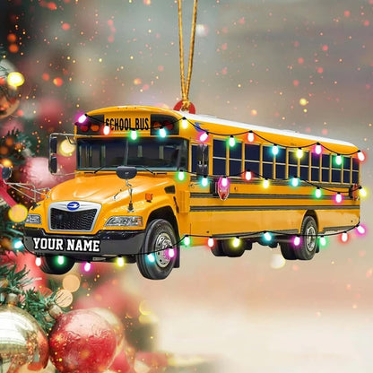 Personalized School Bus Light Christmas Ornament 2024, Custom Name Bus Driver Ornament ON0831