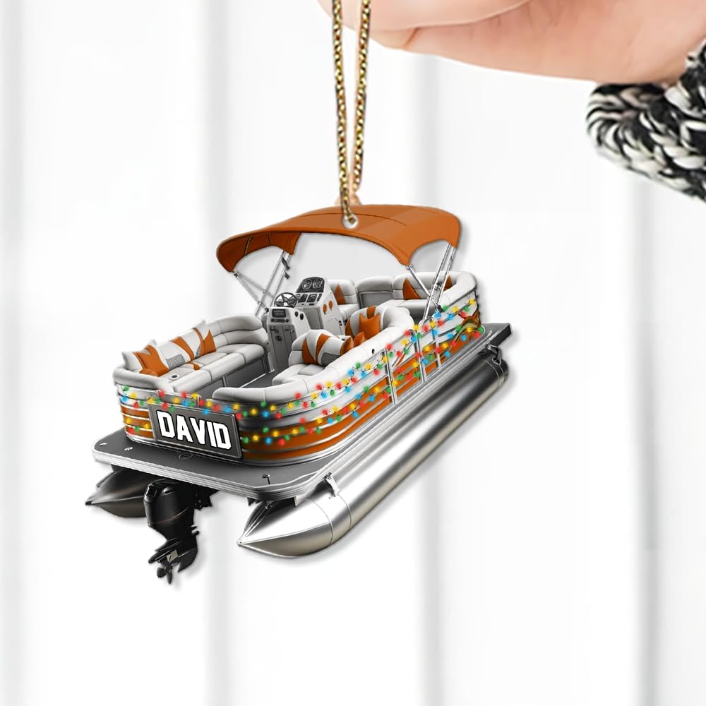 Personalized Pontoon Boat Light Christmas Ornament, Custom Name Pontoon Lover Ornament ON1134