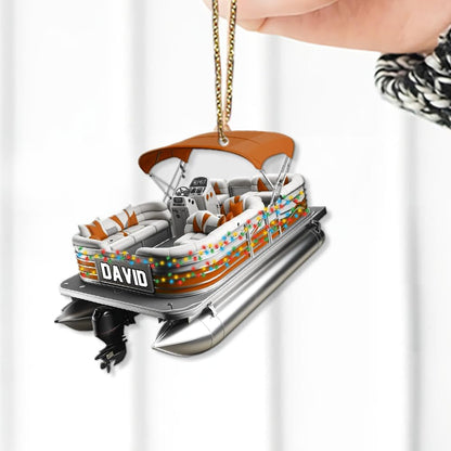 Personalized Pontoon Boat Light Christmas Ornament, Custom Name Pontoon Lover Ornament ON1134