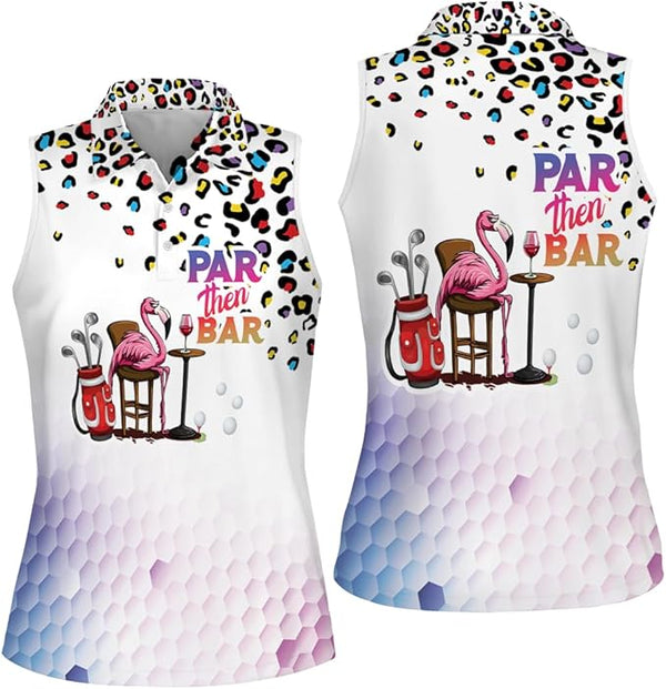 Par Then Bar Flamingo Sleeveless Womens Golf Shirt,  Funny Womens Golf Shirt GZ0004