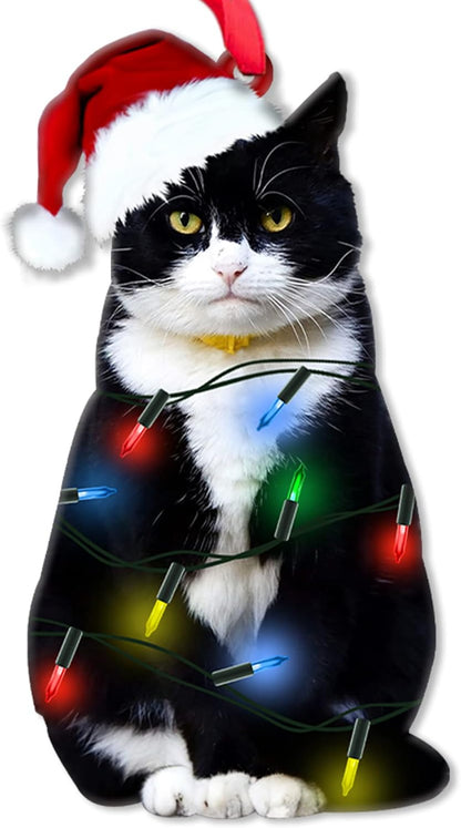 Tuxedo Black Cat Light Christmas Ornament, Black Cat Lovers Xmas Ornament ON0854