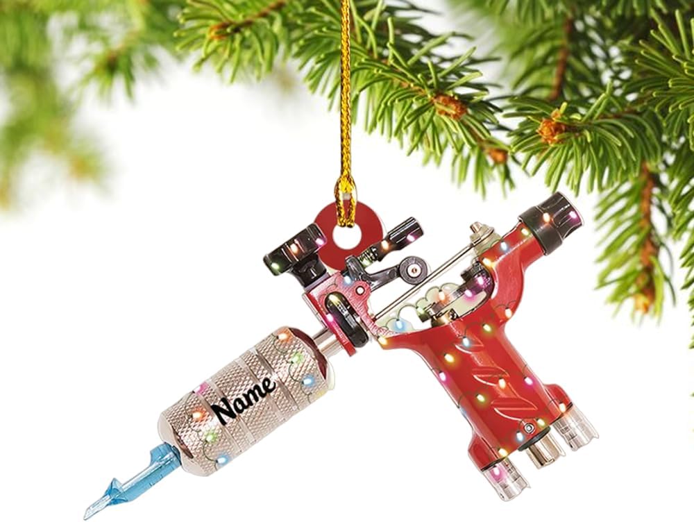 Personalized Tattoo Machine Christmas Ornament, Custom Name Tattoo Artist Tattoo Lover Ornament ON0659