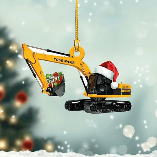 Personalized Excavator Santa Christmas Ornament, Custom Name Excavator Ornament ON0569