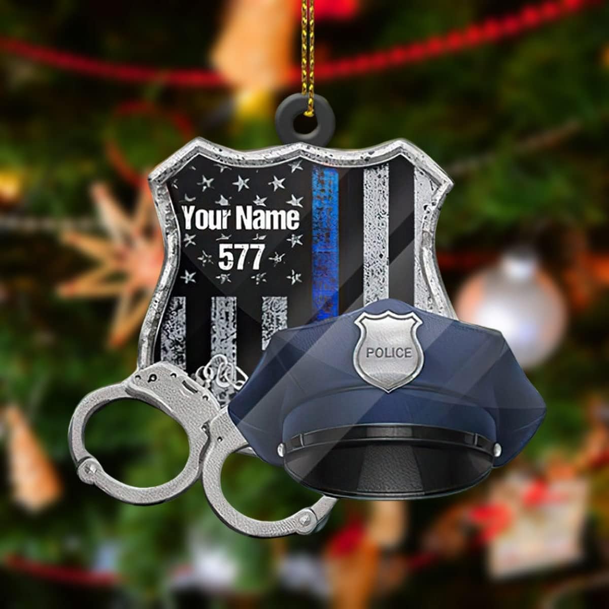 Personalized Police Combo Thin Blue Line Christmas Ornament, Custom Name Police Ornament ON0844