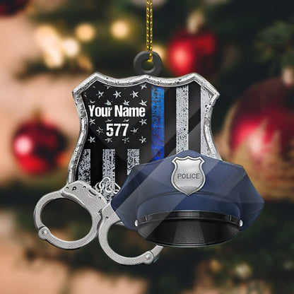 Personalized Police Combo Thin Blue Line Christmas Ornament, Custom Name Police Ornament ON0844